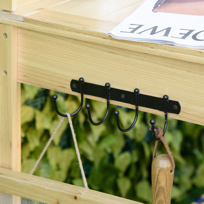 Garden Workstation with Metal Sieve - Durable Potting Bench Table with Chalkboard and Hidden Sink - Ideal for Patio Gardening and Balcony Spaces