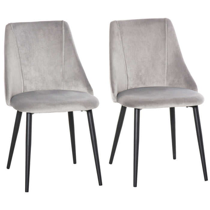 Modern Velvet Upholstered Dining Chairs - Set of 2 High Back Accent Seats with Sleek Metal Legs - Elegant Seating for Contemporary Home Decor, Grey