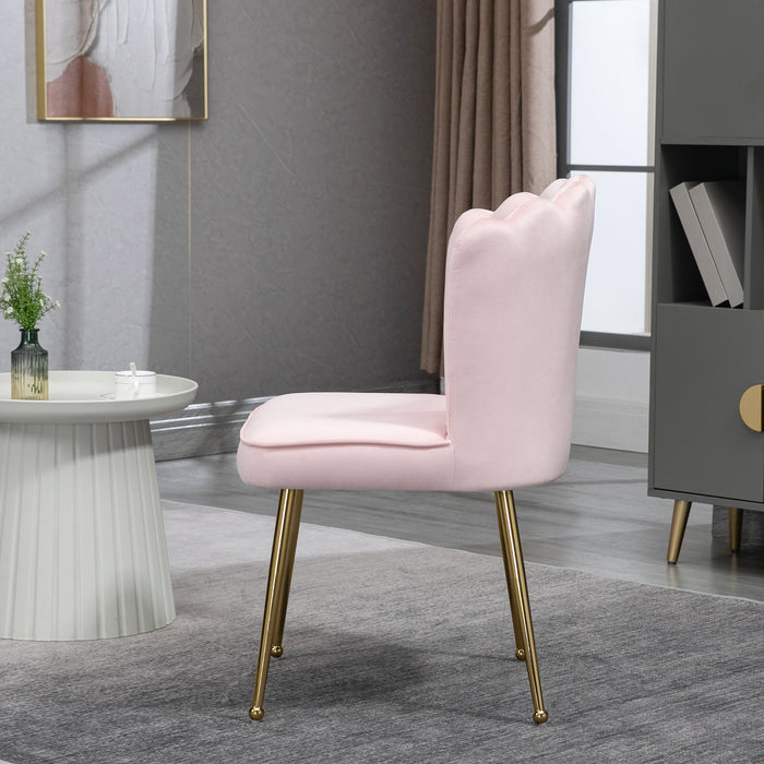 Shell Luxe Velvet Accent Chair - Plush Modern Seating with Gleaming Gold Metal Legs - Ideal for Living Room, Bedroom, or Home Office Elegance, Set of 2 in Pink