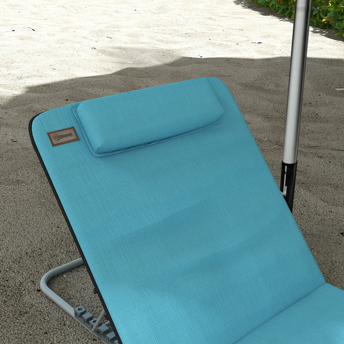 2-Piece Light Blue Outdoor Reclining Chairs with Pillows - Durable Metal Frame & PE Fabric Construction - Ideal for Beach Relaxation or Patio Lounging