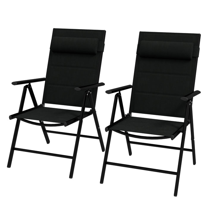 Adjustable Back Patio Folding Chairs Set of 2 - Breathable Mesh Fabric with Padded Seat & Headrest for Comfort - Ideal Garden Dining Seating Solution