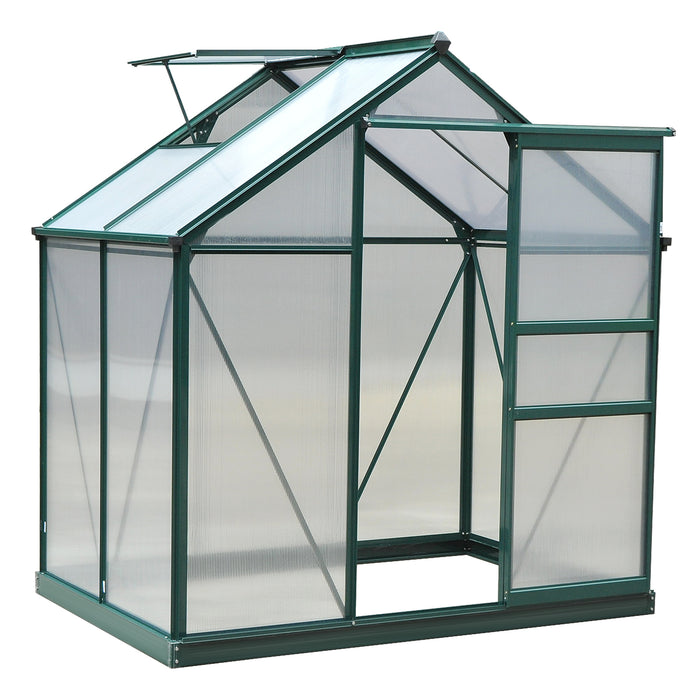 Large Walk-In Polycarbonate Greenhouse - Sturdy Aluminum Frame with Galvanized Base, 6x4 ft, Sliding Door - Ideal for Year-Round Gardening and Plant Growth