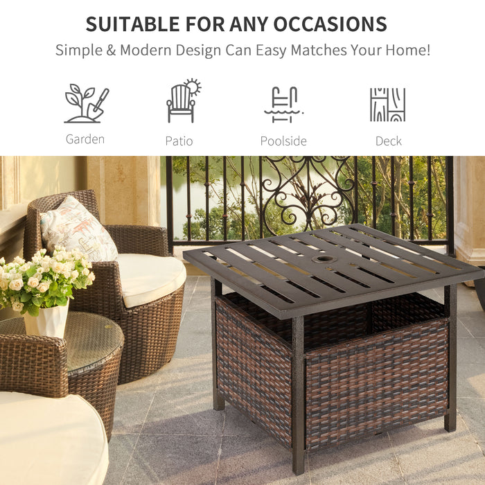 Rattan Wicker Patio Coffee Table with Umbrella Hole - Outdoor Furniture for Garden and Backyard - Elegant Brown Design for Entertaining and Leisure