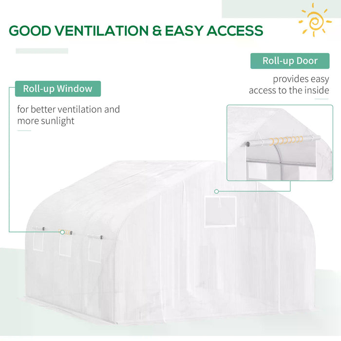 Reinforced Greenhouse Replacement Cover 4.5 x 3 x 2m - Sturdy Plant Protection with Zipper Door for Walk-In Growhouses, White - Ideal for Gardeners and Home Farming Enthusiasts