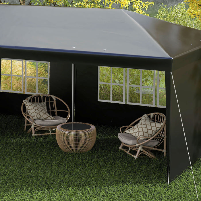 Outdoor Party Tent Gazebo - 6x3m Marquee with Windows & Side Panels, Patio Canopy Shelter - Ideal for Gatherings & Events, Black