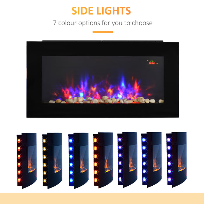 1000W/2000W LED Electric Fireplace - Wall-Mounted Home Heater with Faux Flame, Automatic Remote, Backlight, and Timer - Sleek and Stylish Heating for Modern Interiors