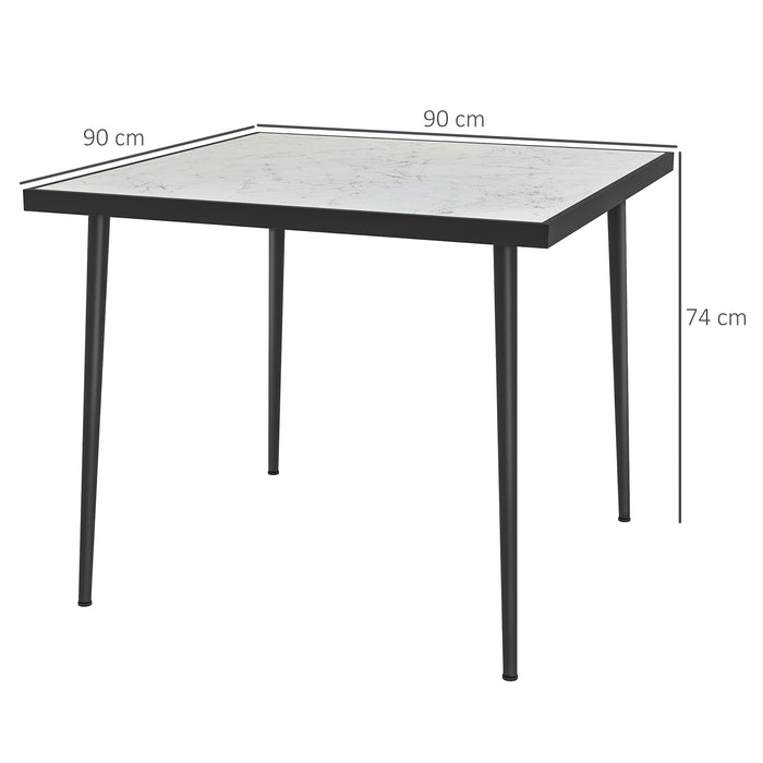 Outdoor Square Garden Dining Table for 4 - Marble Effect Tempered Glass Top with Sturdy Steel Frame - Ideal for Patio & Backyard Gatherings in White