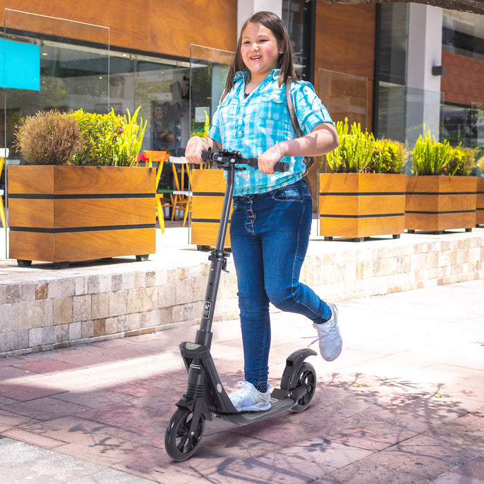 Urban Commuter Folding Kick Scooter - Height-Adjustable with Rear Brake and Dual Shock Absorption, 2 Large Wheels - Perfect for Teens and Adults Aged 14+