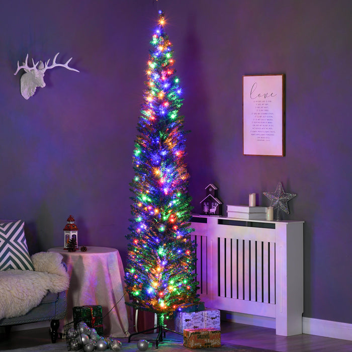 Artificial Prelit 7.5ft Pencil Christmas Tree - Holiday Décor with Colorful LED Lights and Sturdy Steel Base - Perfect for Festive Home Decoration