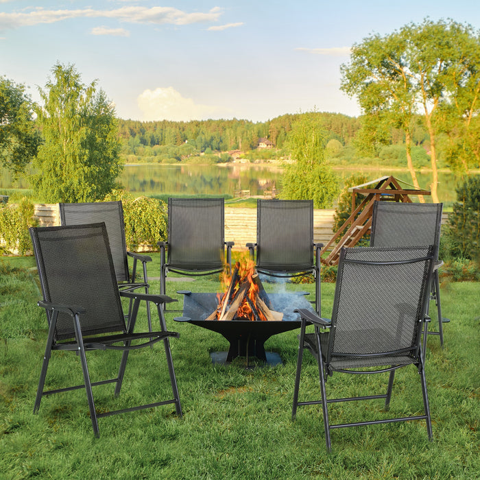 6-Piece Folding Garden Chairs - Metal Frame Outdoor Patio Seating with Breathable Mesh - Ideal for Dining & Parks in Black