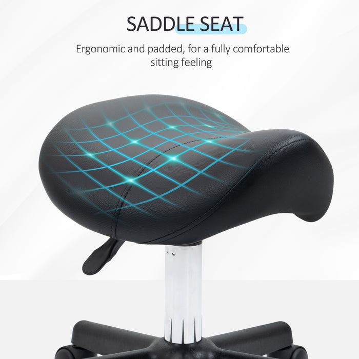 Ergonomic Saddle Stool - PU Leather Rolling Chair with Steel Frame for Spa, Beauty, Tattoo, Massage - Adjustable Height for Comfort and Versatility