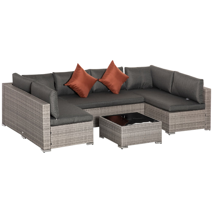 6-Seater Rattan Outdoor Sofa Set - PE Rattan Garden & Conservatory Furniture with Tempered Glass Coffee Table, Deep Grey - Ideal for Entertaining and Relaxation