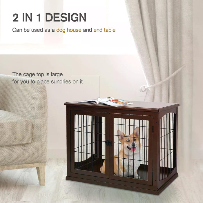 Modern Indoor 66cm Pet Cage - Metal Wire 3-Door Small Animal House with Secure Latches and Decorative Base - Stylish Brown Tabletop Crate for Small Pets