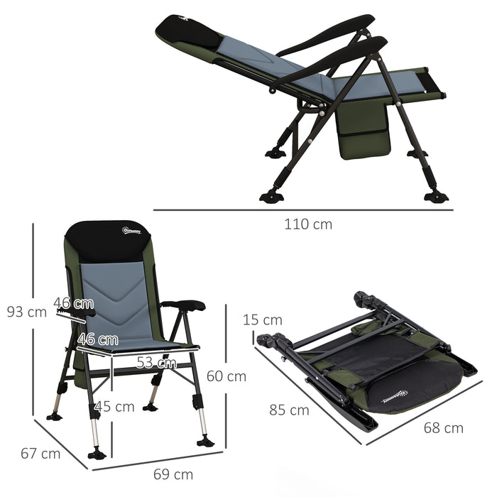 Foldable Metal Outdoor Fishing Chair with Adjustable Legs - Sturdy & Comfortable Design in Green/Black - Ideal for Anglers and Outdoor Enthusiasts