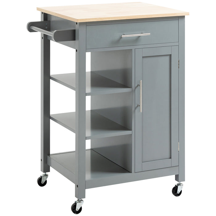 Compact Rolling Kitchen Utility Cart - Open Shelf & Storage Drawer, Grey - Ideal for Dining Room & Small Kitchen Organization