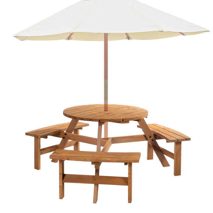 Fir Wood Pub Parasol Table Set - 6-Seater Heavy-Duty Outdoor Dining Ensemble with Bench - Ideal for Garden and Patio Entertainment