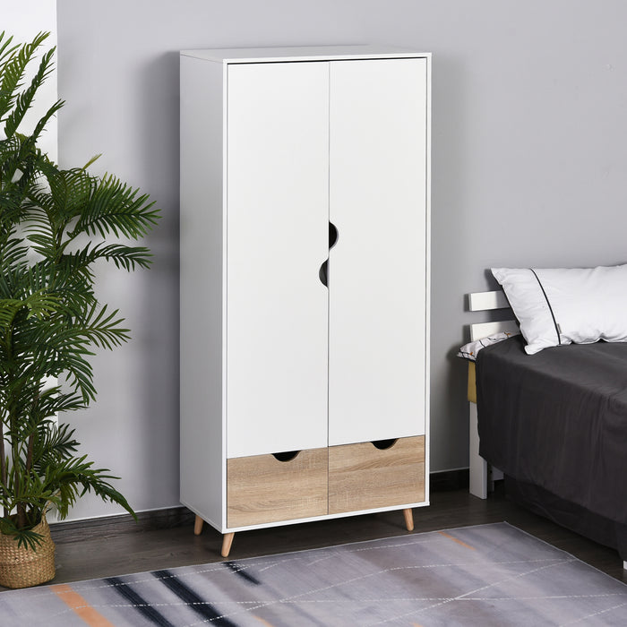 Elegant 2-Door Wardrobe with Shelving - Ample Storage for Clothing, Accessories & Footwear - Ideal for Home Organization with Wood Accents