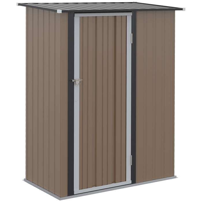 Garden Metal Storage Shed 5x3ft - Outdoor Sloped Roof Tool Shed with Lockable Door, Brown - Ideal for Equipment and Bike Storage