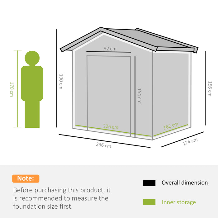 Corrugated Steel Garden Shed 8x6 ft - Spacious Metal Storage with Ventilation & Sliding Doors, Green - Ideal for Outdoor Tools and Equipment Shelter