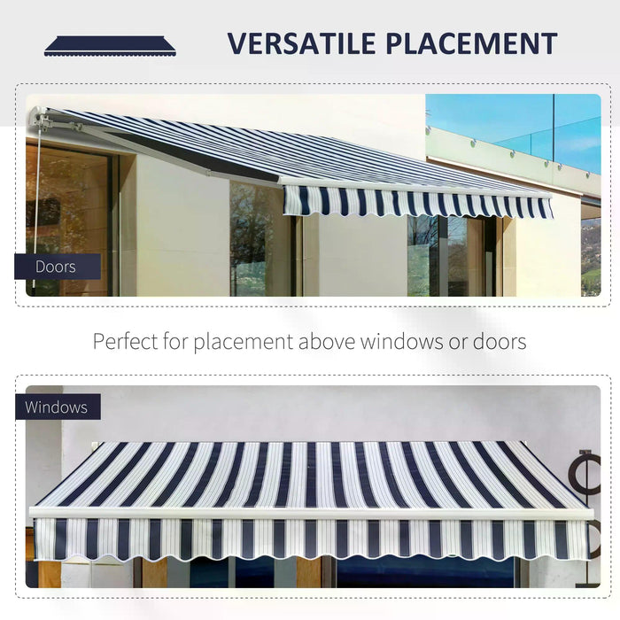 Manual Retractable Awning 3.5x2.5m - Blue/White Striped Sun Shade Shelter for Outdoor Patio - Easy Installation, UV Protection for Homeowners and Garden Enthusiasts