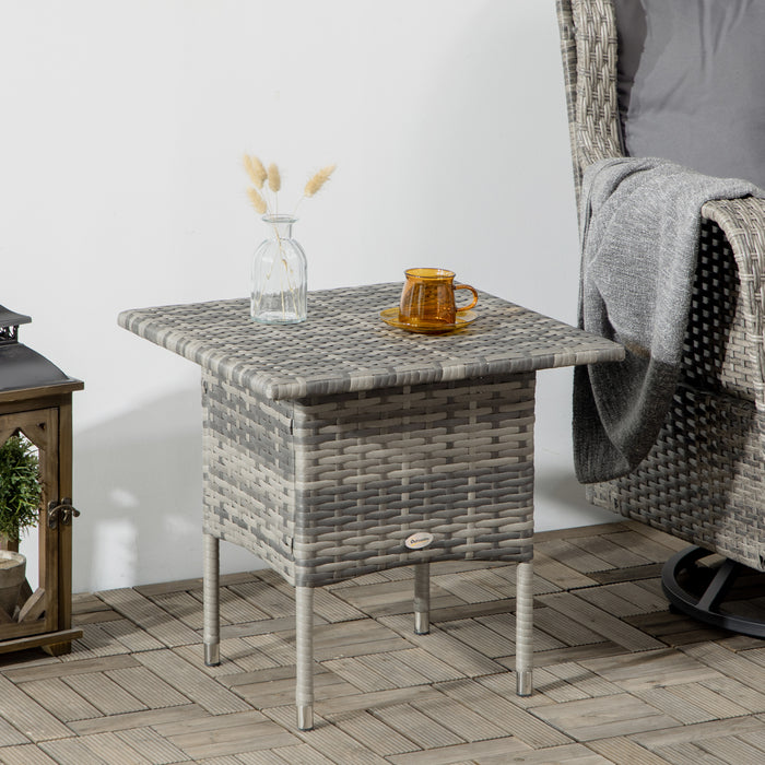 Outdoor Rattan Side Table with Plastic Board - Fully Woven Top, Mixed Grey Finish - Ideal for Patio, Garden, Balcony Spaces