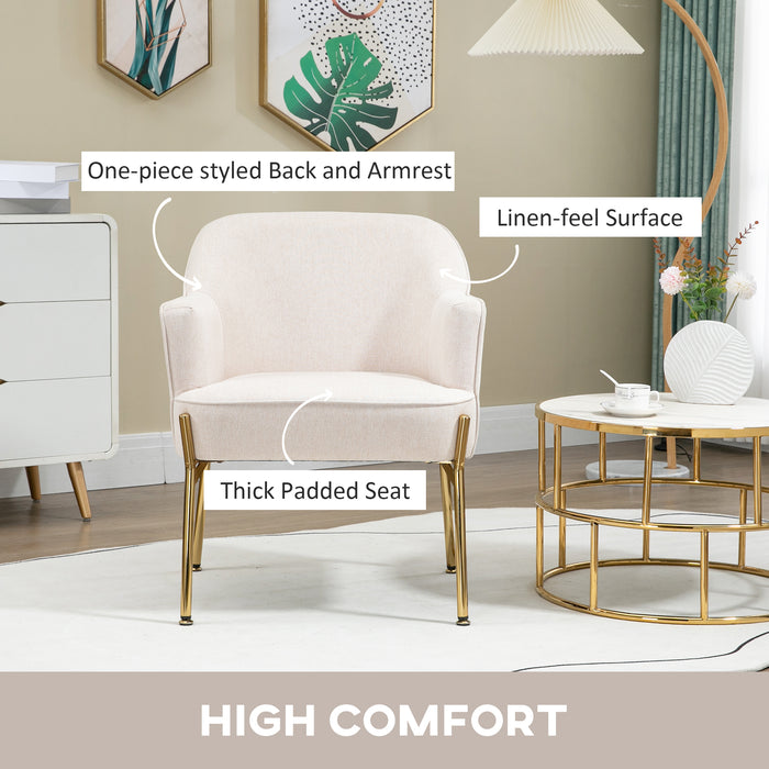 Elegant White Accent Chair Set of 2 - Luxurious Upholstered Armchair with Golden Metal Legs for Living Space - Ideal for Bedroom, Living Room, and Café Seating