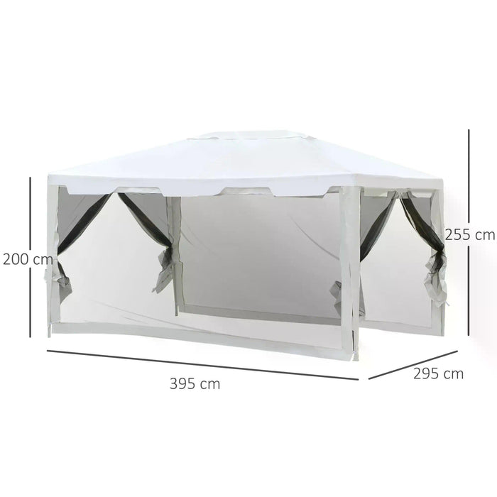 Waterproof Gazebo with Mesh Sides 4x3m - Outdoor White/Black Canopy for Events - Ideal Shelter for Garden Parties and Gatherings