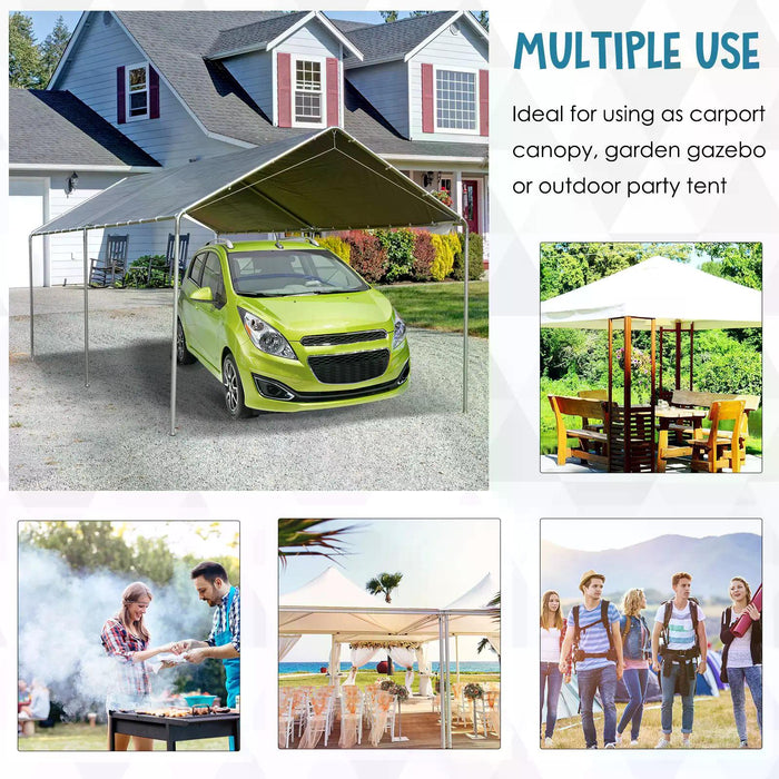 Heavy Duty 3x6m Galvanized Steel Car Shelter - Outdoor Carport Garage with UV and Water Resistant Canopy - Sturdy Protection for Vehicles, Grey