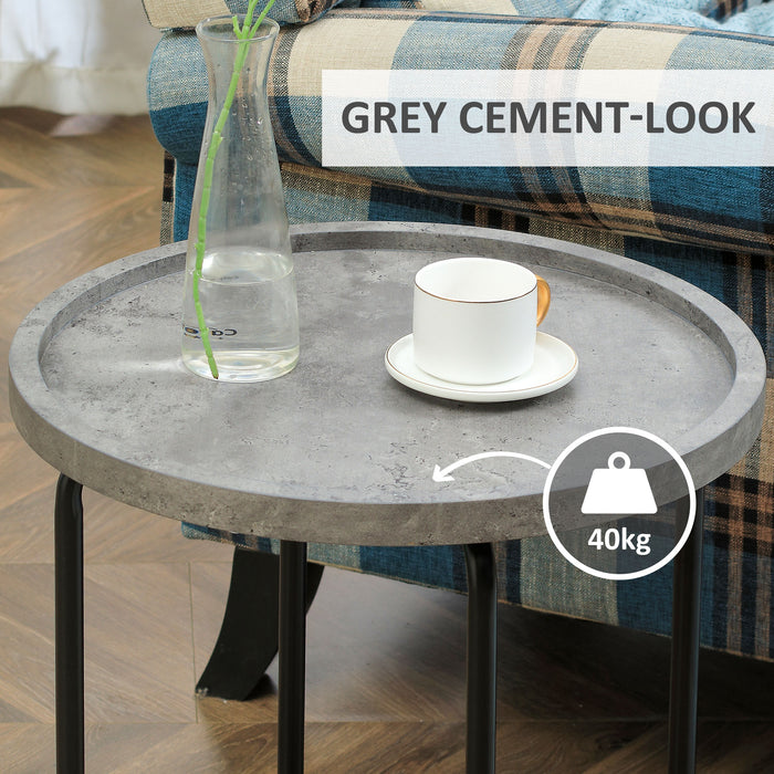 Modern Round End Table with Cement Effect Top - Sturdy Metal Frame Accent Side Table - Ideal for Living Room Décor and Functionality