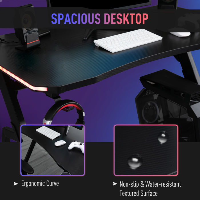 Ergonomic Racing-Style Gaming Desk - Sturdy Home Office Computer Workstation with RGB LED Lights - Ideal for Gamers and Streamers