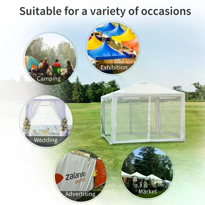 Waterproof Gazebo with Mesh Sides 4x3m - Outdoor White/Black Canopy for Events - Ideal Shelter for Garden Parties and Gatherings