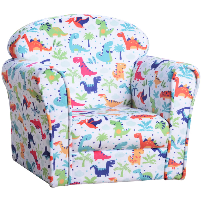 Cartoon Dinosaur Children's Armchair - Cozy Flannel Kids Sofa with Sturdy Wooden Frame - Non-slip Seating for Bedroom and Playroom