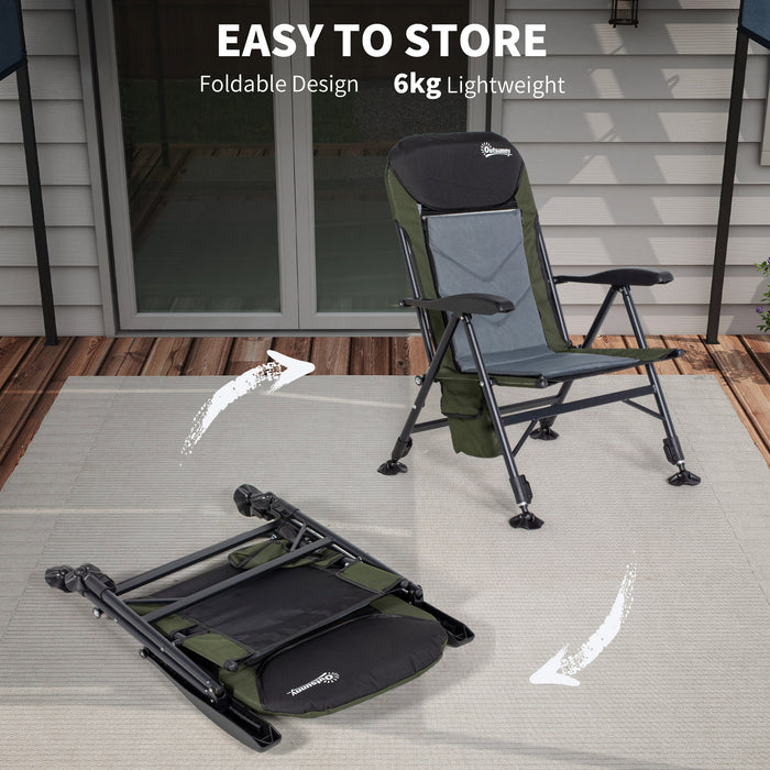 Foldable Metal Outdoor Fishing Chair with Adjustable Legs - Sturdy & Comfortable Design in Green/Black - Ideal for Anglers and Outdoor Enthusiasts