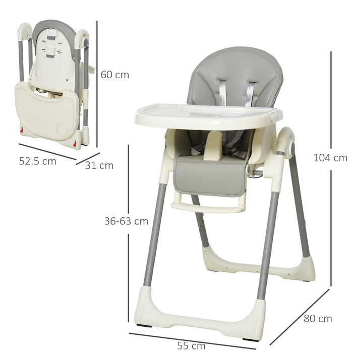 Convertible Baby to Toddler High Chair - Foldable, Height-Adjustable, with 5-Point Harness and Removable Tray - Easy Mobility with Wheels, Ideal for Mealtime and Playtime