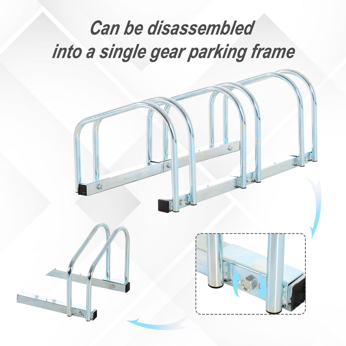 Bicycle Stand Parking Rack - Heavy-Duty Locking Bicycle Storage for Floor or Wall Mount, 76L x 33W x 27H - Ideal for Securing 3 Bikes, Silver Color