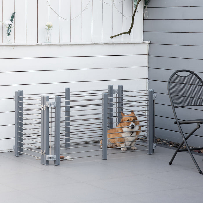 Adjustable Puppy Playpen with Gate Locks - Foldable Indoor/Outdoor Dog Enclosure, 64.5cm High in Grey - Ideal for Small Dogs and Safe Play Area