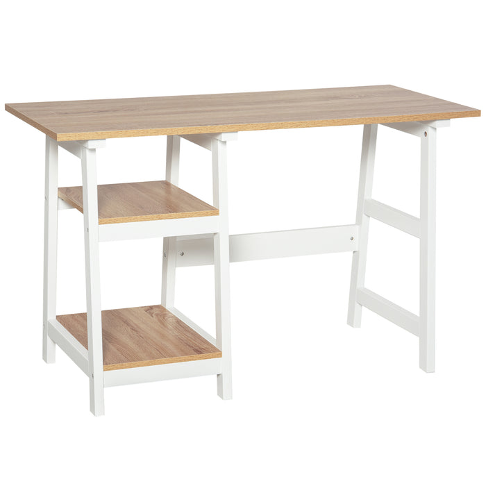 Compact Computer Desk with Bookshelf - Space-Saving Study Table & Workstation with Storage Shelves - Ideal for Home Office and Student Use, White and Natural Finish