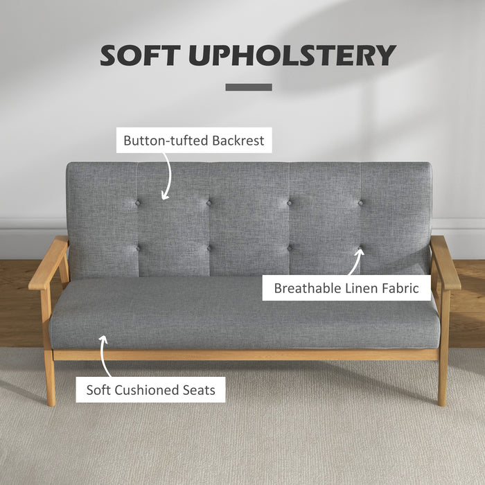 Modern 2-Seat Linen Sofa - Tufted Upholstery with Durable Rubberwood Legs - Comfy Couch for Small Spaces, Dark Grey