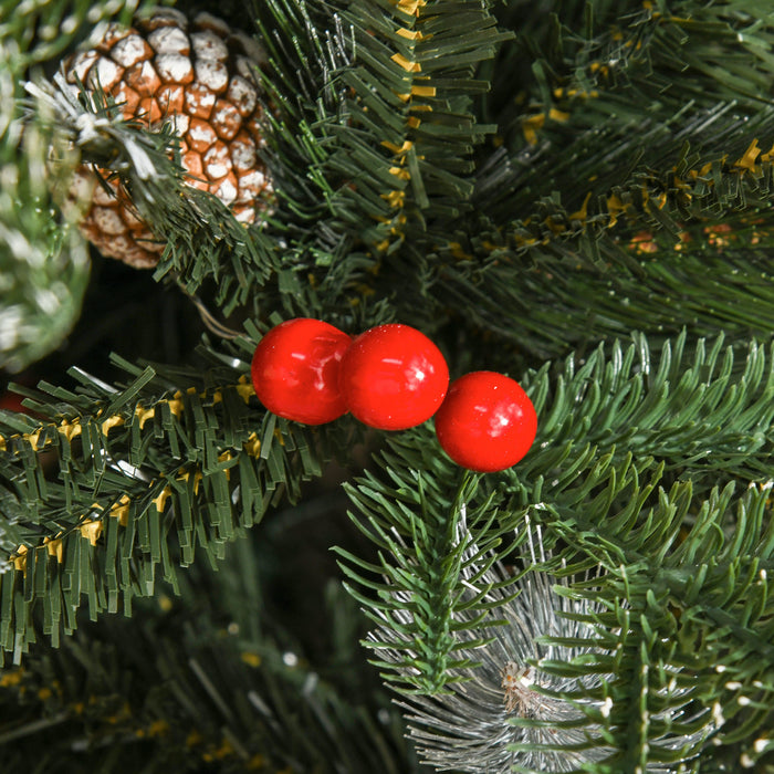 5FT Snow-Dipped Artificial Christmas Pencil Tree - Holiday Home Decor with Foldable Stand, Red Berries & White Pinecones - Ideal for Festive Party Ambiance