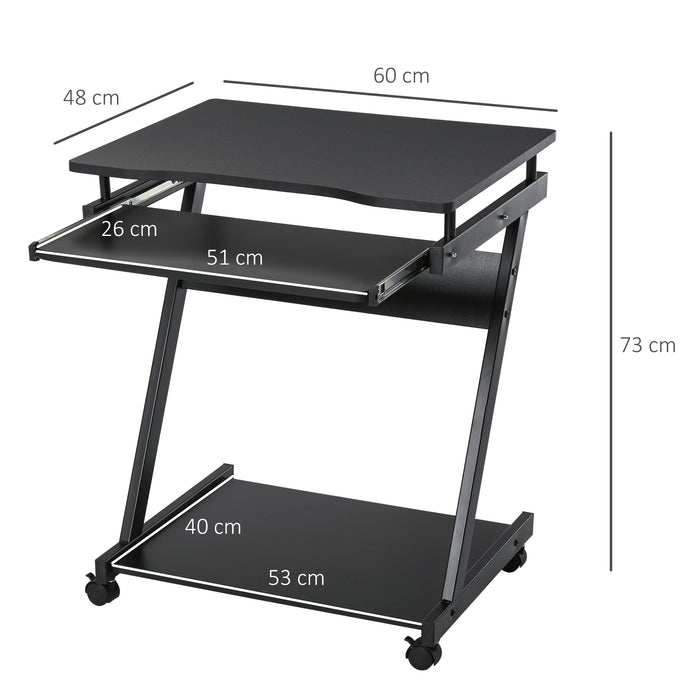 Compact Rolling Computer Desk with Sliding Keyboard Tray - 4 Smooth-Gliding Wheels for Easy Mobility - Ideal for Home Office, Gaming, and Study Workstation, Black