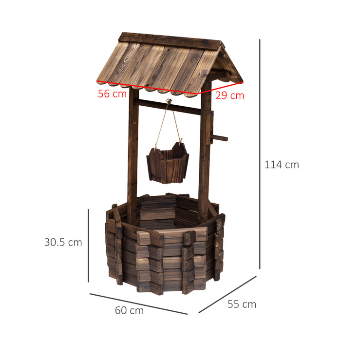 Rustic Wooden Wishing Well Planter - Outdoor Flower Pot with Functional Bucket for Garden Decor - Ideal for Backyard Beautification and Plant Display