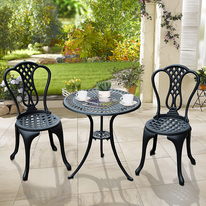 Cast Aluminium Bistro Set - 3-Piece Shabby Chic Patio & Outdoor Furniture with Table and Chairs - Ideal for Garden Entertainment and Relaxation