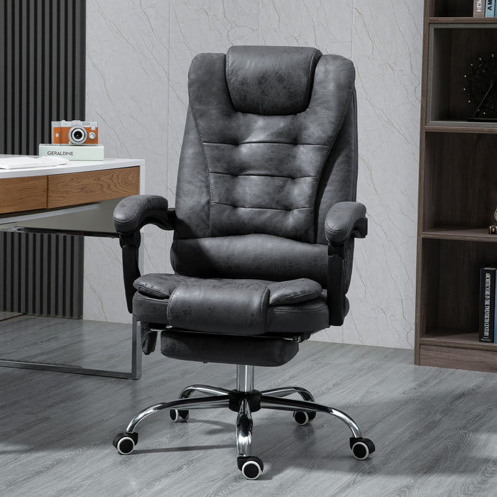 Ergonomic Executive Chair with Heated Vibration Massage - High Back Recliner with Adjustable Swivel, Footrest, 6 Pressure Points in Dark Grey - Ideal for Home Office Comfort and Stress Relief