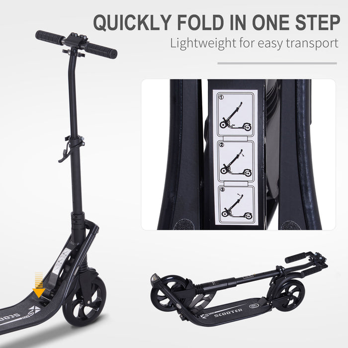 Urban Commuter Folding Kick Scooter - Height-Adjustable with Rear Brake and Dual Shock Absorption, 2 Large Wheels - Perfect for Teens and Adults Aged 14+