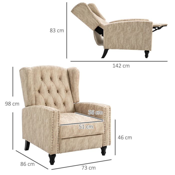 Studded Recliner with Retractable Footrest - Beige Upholstered Armchair with Nailhead Trim - Comfortable Seating for Relaxation and Home Lounging