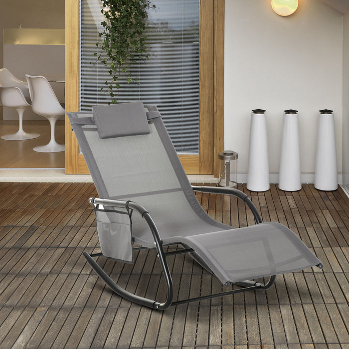 Breathable Mesh Rocking Chair - Indoor & Outdoor Patio Rocker with Removable Headrest - Comfortable Reclining Lounge Seat for Garden and Patio Relaxation