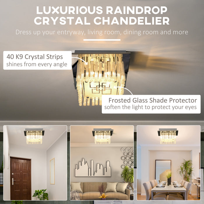 Modern Raindrop Square Chandelier - K9 Crystal Flush Mount Ceiling Light & Pendant Lamp - Elegant Lighting for Living Rooms, Requires 4 G9 Bulbs