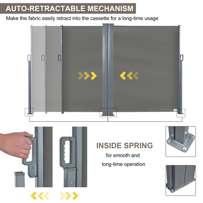 Retractable Double-Sided Patio Awning - Folding Privacy Wall & Sun Shade Divider in Grey - Ideal for Outdoor Comfort and Indoor Room Separation