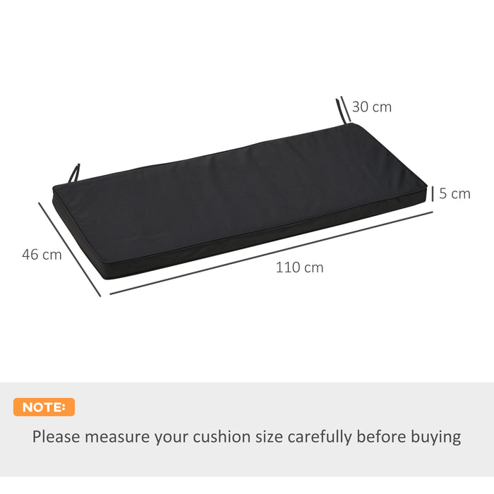 Outdoor 2-Seater Bench Cushion with Ties - Swing Seat Pad for Garden Furniture - Comfortable 110 x 46 cm Replacement in Black