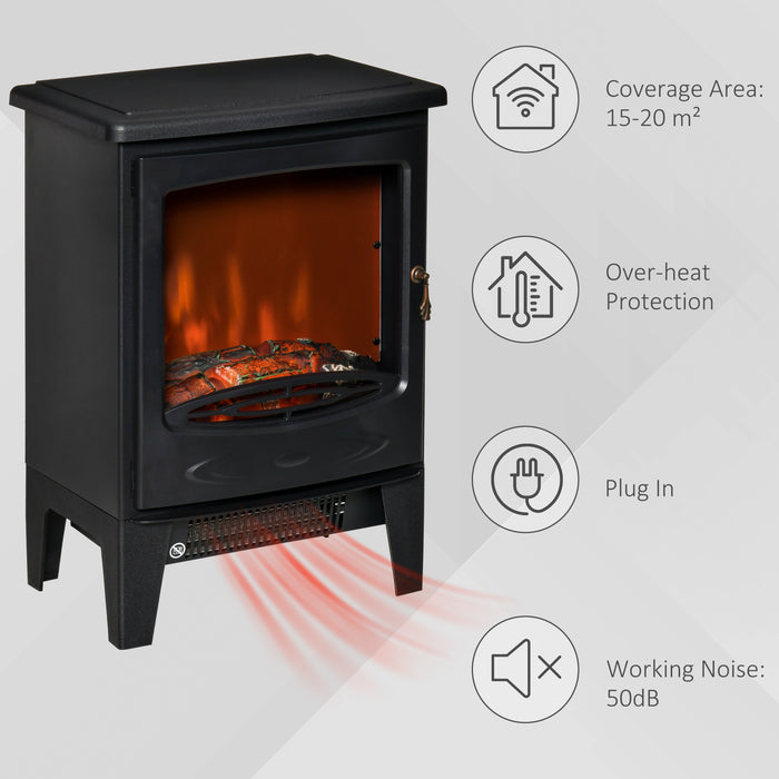 Electric Fireplace Heater with Realistic Flames - Free Standing 900W/1800W Stove for Cozy Warmth - Overheat Safety Protection for Home Comfort